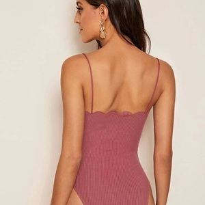 Pink scallop top bodysuit